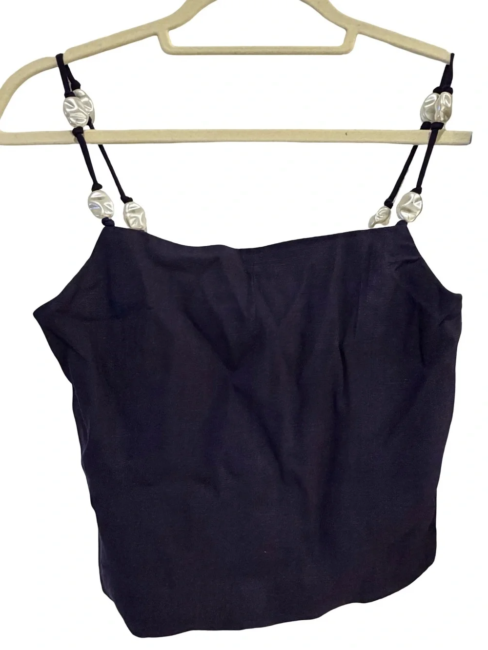 Paper Heart Anthropologie Navy Linen Beaded Cami Pants Set XS NWT